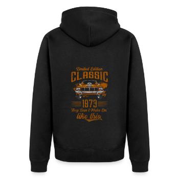 Klassiker Alt Oldschool - Unisex Premium Bio Zip Hoodie - Schwarz - Hinten - Nico (187cm)