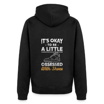 Schuhe Ehefrau Sneaker Kaufsucht - Unisex Premium Bio Zip Hoodie - Schwarz - Hinten - Nico (187cm)