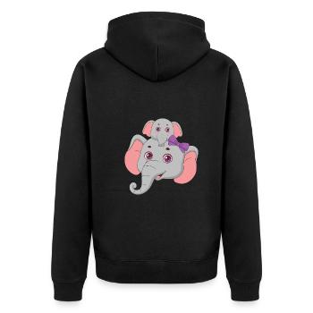 Süße Elefanten große Schwester mit Lila Schleife - Unisex Premium Bio Zip Hoodie - Schwarz - Hinten - Nico (187cm)