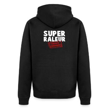 Super zertifizierter konformer Abstreifer - Unisex Premium Bio Zip Hoodie - Schwarz - Hinten - Nico (187cm)