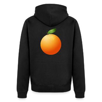 große saftige Orange mit Blatt - Unisex Premium Bio Zip Hoodie - Schwarz - Hinten - Nico (187cm)