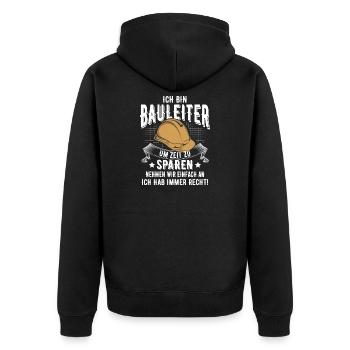 Bauleiter - Unisex Premium Bio Zip Hoodie - Schwarz - Hinten - Nico (187cm)