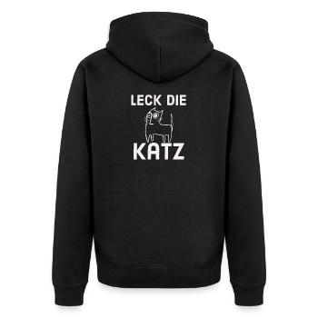 Leck die Katz - Unisex Premium Bio Zip Hoodie - Schwarz - Hinten - Nico (187cm)