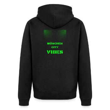 München City Vibes - Disco, Techno, Party, Club - Unisex Premium Bio Zip Hoodie - Schwarz - Hinten - Nico (187cm)