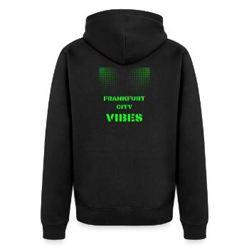 Frankfurt City Vibes - Disco, Techno, Party, Club - Unisex Premium Bio Zip Hoodie - Schwarz - Hinten - Nico (187cm)