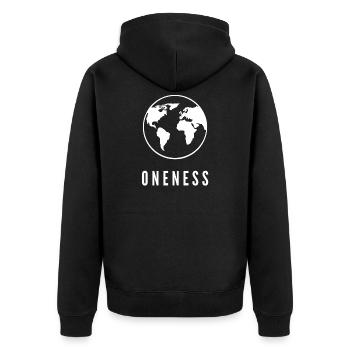 Oneness Globe Spiritual Unity Mindset Shirt - Unisex Premium Organic Zip Hoodie - black - Back - Nico (187cm)