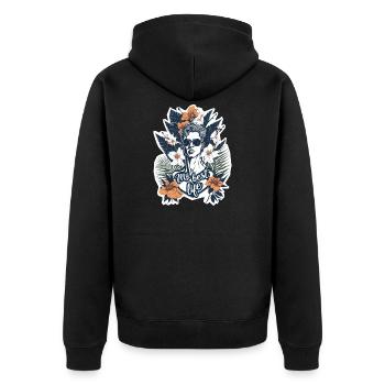 Mein bestes Leben - Unisex Premium Bio Zip Hoodie - Schwarz - Hinten - Nico (187cm)