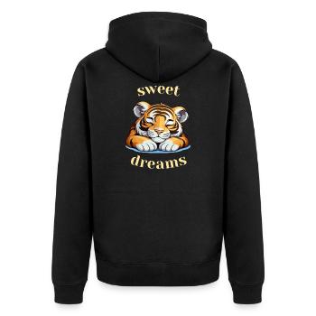 Sweet Dreams kleiner Tiger - Unisex Premium Bio Zip Hoodie - Schwarz - Hinten - Nico (187cm)