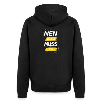 Nen scheiß muss ich - Unisex Premium Bio Zip Hoodie - Schwarz - Hinten - Nico (187cm)