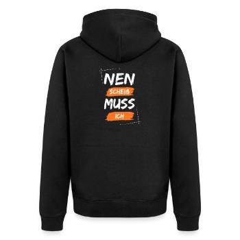Nen scheiß muss ich - Unisex Premium Bio Zip Hoodie - Schwarz - Hinten - Nico (187cm)