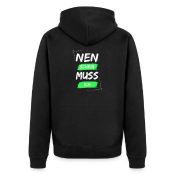Nen scheiß muss ich - Unisex Premium Bio Zip Hoodie - Schwarz - Hinten - Nico (187cm)