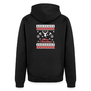 Merry Christmas Design - Ugly Xmas Weihnachten - Unisex Premium Bio Zip Hoodie - Schwarz - Hinten - Nico (187cm)