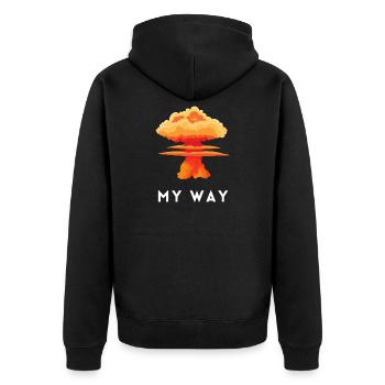 My Way Explosive Sturkopf-Denkmuster-Aussage - Unisex Premium Bio Zip Hoodie - Schwarz - Hinten - Nico (187cm)
