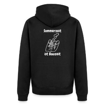 Sommerzeit ist Bauzeit - Unisex Premium Bio Zip Hoodie - Schwarz - Hinten - Nico (187cm)