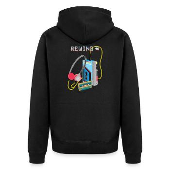 Retro Music Rewind Kassette Design - Unisex Premium Bio Zip Hoodie - Schwarz - Hinten - Nico (187cm)