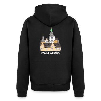 Wolfsburg, Château, Allemagne, Dessin à la main - Veste à capuche bio Premium Unisexe - noir - Dos - Nico (187cm)