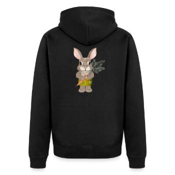 putziges Kaninchen mit Karotte und Shorts - Unisex Premium Bio Zip Hoodie - Schwarz - Hinten - Nico (187cm)