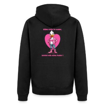 Süße Ente in Leder - Unisex Premium Bio Zip Hoodie - Schwarz - Hinten - Nico (187cm)