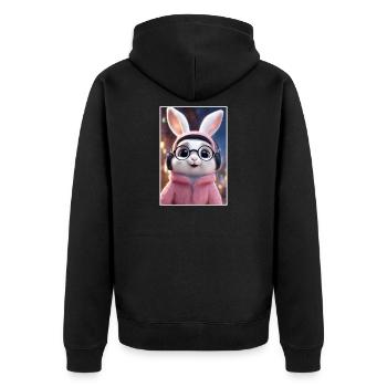 Cuddly bunny with glasses and hoodie - Unisex Premium Organic Zip Hoodie - black - Back - Nico (187cm)