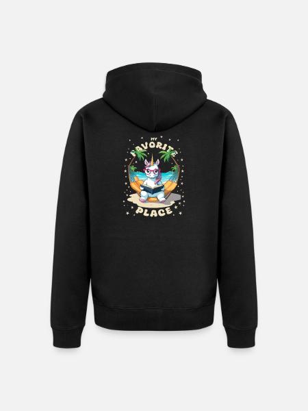 Einhorn mit Buch - Unisex Premium Bio Zip Hoodie - Schwarz