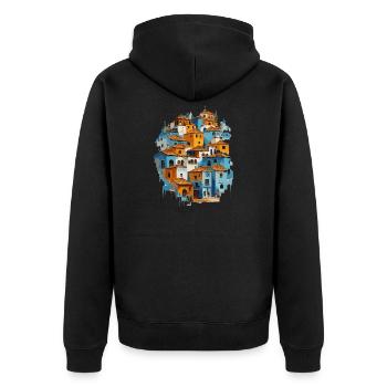Blue Village with Orange Roof Tiles - Unisex Premium Organic Zip Hoodie - black - Back - Nico (187cm)