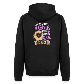 Donut- und Katzenliebhaber - Unisex Premium Bio Zip Hoodie - Schwarz - Hinten - Nico (187cm)