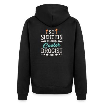 So sieht ein richtig cooler Drogist aus - Unisex Premium Bio Zip Hoodie - Schwarz - Hinten - Nico (187cm)