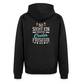 So sieht ein richtig cooler Friseur aus Coiffeur - Unisex Premium Bio Zip Hoodie - Schwarz - Hinten - Nico (187cm)