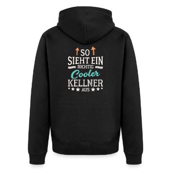 So sieht ein richtig cooler Kellner aus Bedienung - Unisex Premium Bio Zip Hoodie - Schwarz - Hinten - Nico (187cm)
