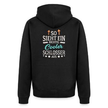 So sieht ein richtig cooler Schlosser aus - Unisex Premium Bio Zip Hoodie - Schwarz - Hinten - Nico (187cm)