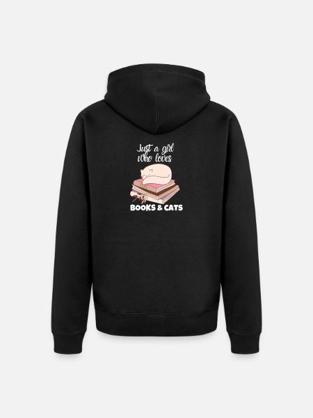 Bücher & Katzen Liebe - Unisex Premium Bio Zip Hoodie - Schwarz