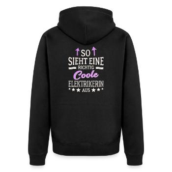 So sieht eine richtig coole Elektrikerin aus - Unisex Premium Bio Zip Hoodie - Schwarz - Hinten - Nico (187cm)