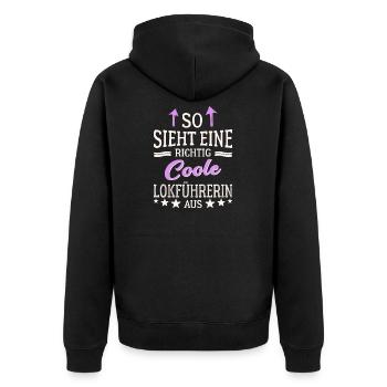 So sieht eine richtig coole Lokführerin aus - Unisex Premium Bio Zip Hoodie - Schwarz - Hinten - Nico (187cm)