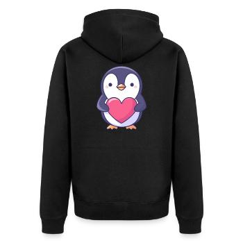 Pingouin tenant un cœur rouge - Adorable dessin animé - Veste à capuche bio Premium Unisexe - noir - Dos - Nico (187cm)