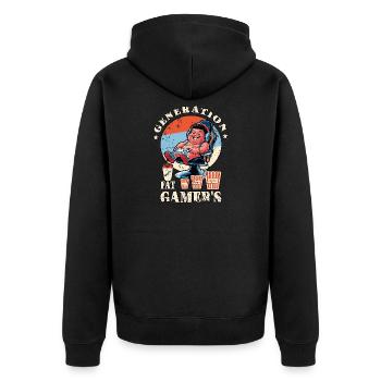 Fette Gamer Kinder - Unisex Premium Bio Zip Hoodie - Schwarz - Hinten - Nico (187cm)