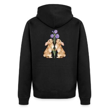 Deux mignons lapins avec des fleurs - Veste à capuche bio Premium Unisexe - noir - Dos - Nico (187cm)