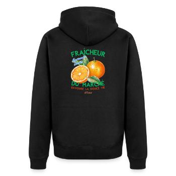 Fraicheur du marché - Unisex Premium Bio Zip Hoodie - Schwarz - Hinten - Nico (187cm)