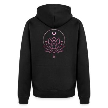 Lotus & Mond - Spirituelles Yoga Design in Rosa - Unisex Premium Bio Zip Hoodie - Schwarz - Hinten - Nico (187cm)
