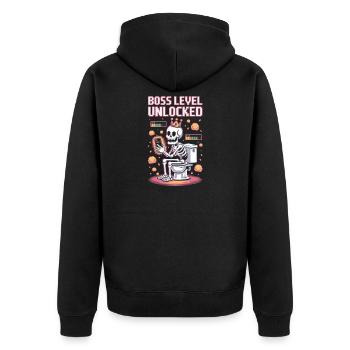 Endboss Level Unlocked – Retro Gaming Skelett auf - Unisex Premium Bio Zip Hoodie - Schwarz - Hinten - Nico (187cm)