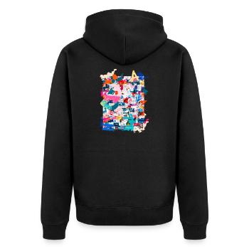 Muster ,Pop Art , Art,Collage, kunst,zeitung, typo - Unisex Premium Bio Zip Hoodie - Schwarz - Hinten - Nico (187cm)