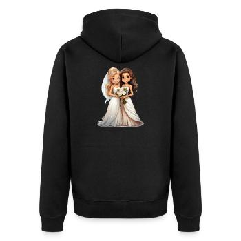 Lesbian bride and groom during the wedding - Unisex Premium Organic Zip Hoodie - black - Back - Nico (187cm)