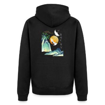 Korean Seollal Design – Cranes and Sun - Unisex Premium Organic Zip Hoodie - black - Back - Nico (187cm)