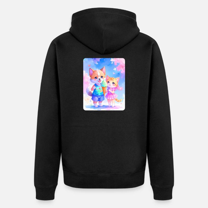 Hündchen, Kätzchen & Eiscreme - Unisex Premium Bio Zip Hoodie - Schwarz