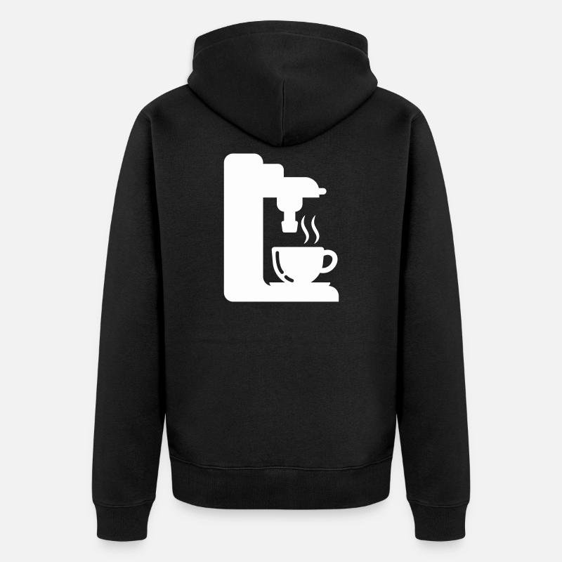 Illustrasjon av espressomaskin, omriss av kaffe - Premium økologisk unisex-hettejakke - svart