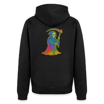 Regenbogen Sensenmann - Unisex Premium Bio Zip Hoodie - Schwarz - Hinten - Nico (187cm)