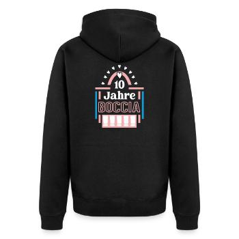 Boccia Jubiläum 10 Jahre Trainerin Spielerin - Unisex Premium Bio Zip Hoodie - Schwarz - Hinten - Nico (187cm)
