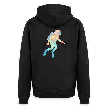 Vintage Aquarell Tiefseetaucher - Unisex Premium Bio Zip Hoodie - Schwarz - Hinten - Nico (187cm)