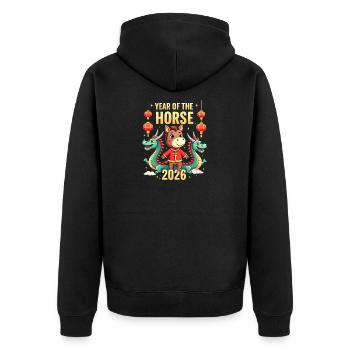 Chinese New Year Of The Horse 2026 - Unisex Premium Organic Zip Hoodie - black - Back - Nico (187cm)