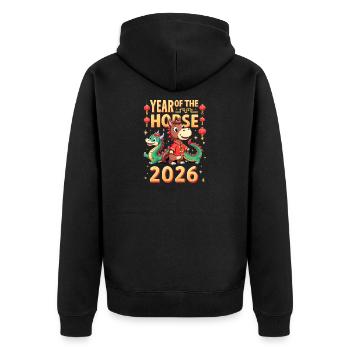 Nouvel An chinois du cheval 2026 - Veste à capuche bio Premium Unisexe - noir - Dos - Nico (187cm)