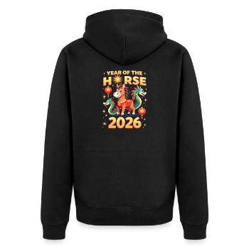 Chinese New Year Of The Horse 2026 - Unisex Premium Organic Zip Hoodie - black - Back - Nico (187cm)
